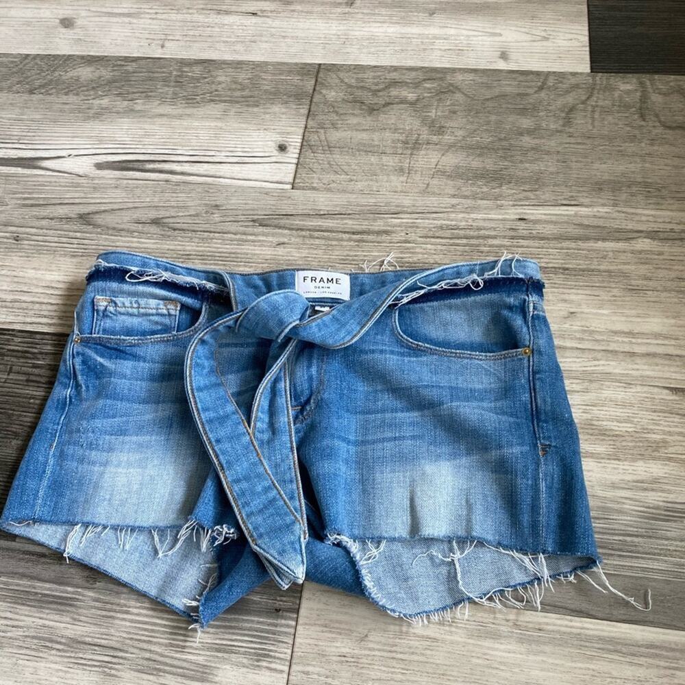 FRAME Le Cutoff Tie Waist Denim Shorts